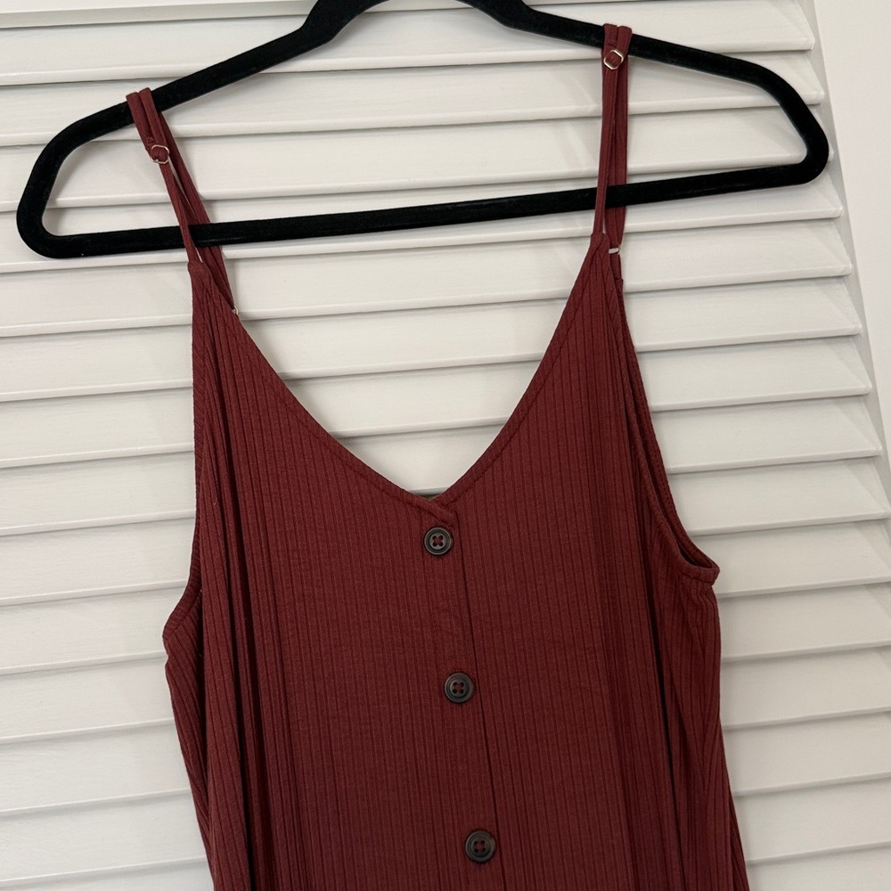 LOFT Maroon Ribbed Maxi Dress Button Front Midi Sleeveless Sundress Large - Picture 5 of 8